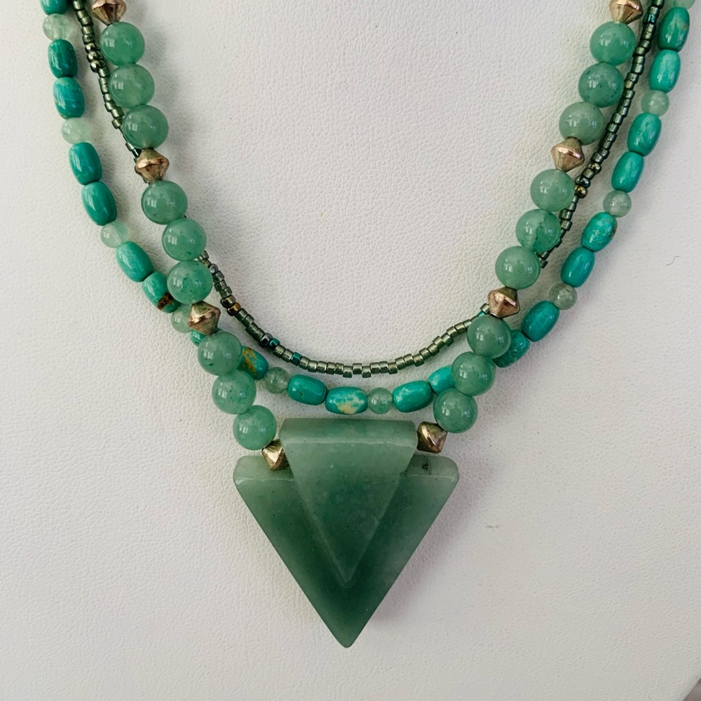 Aventurine Turquoise and Sterling Silver Beaded Artisan Necklace - Picture 3 of 6